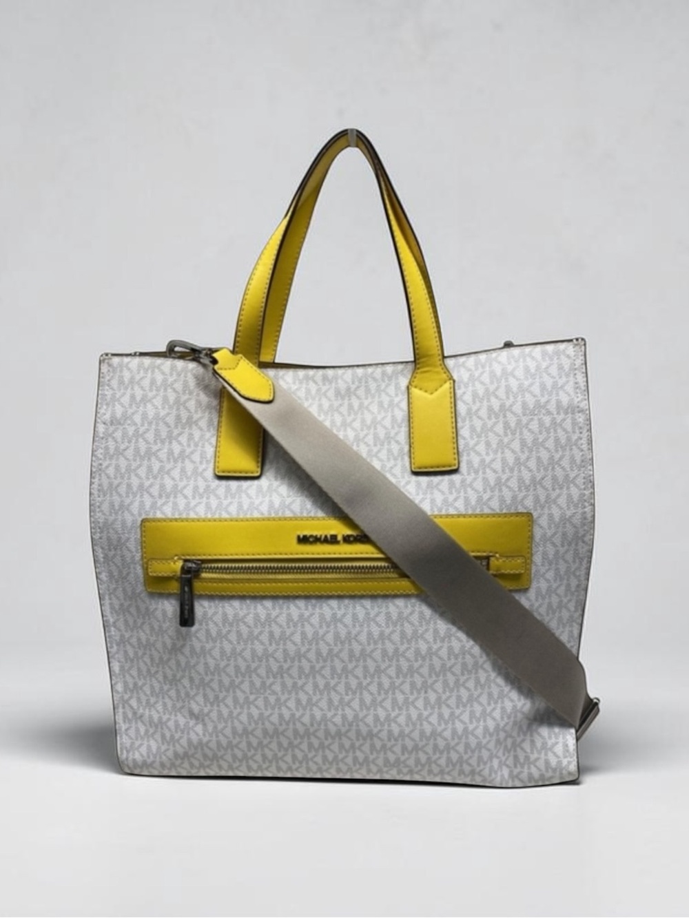 Michael Kors Kenly Large Signature Tote Bag White Yellow Citrus